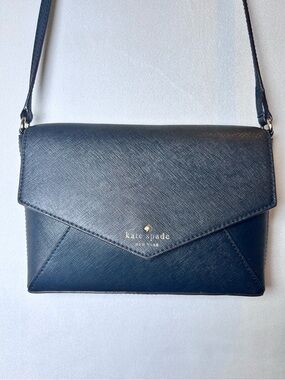 Kate Spade New York Black Saffiano Leather Envelope Crossbody Bag